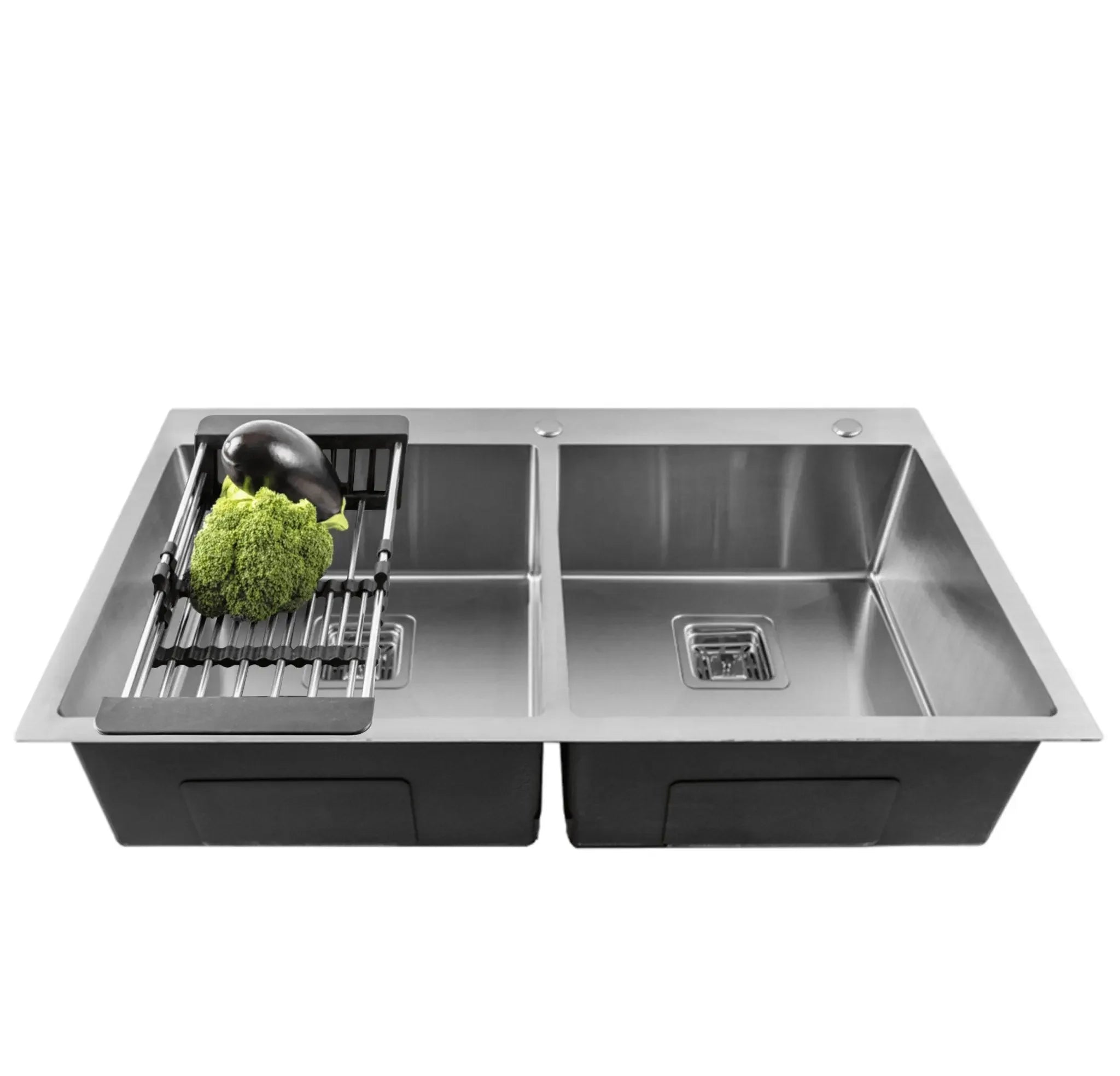 Fossa 37"x18"x10" Inch Double Bowl With Tap Hole Premium Stainless Steel Handmade Kitchen Sink Matte Finish Silver Fossa Home