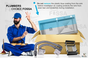 Fossa 37"x18"x10" Inch Double Bowl With Tap Hole Premium Stainless Steel Handmade Kitchen Sink Matte Finish Silver Fossa Home