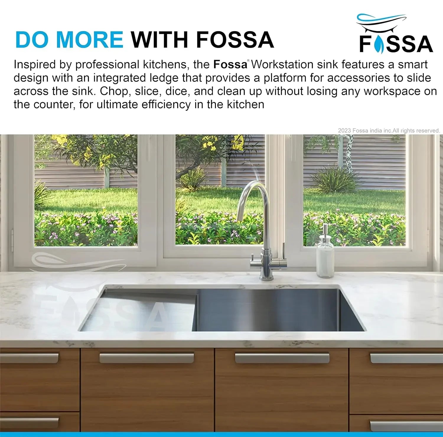 FOSSA 37"x18"x10" Inch Single Bowl With Drain Board 304 Grade Handmade Kitchen Sink Silver Fossa Home