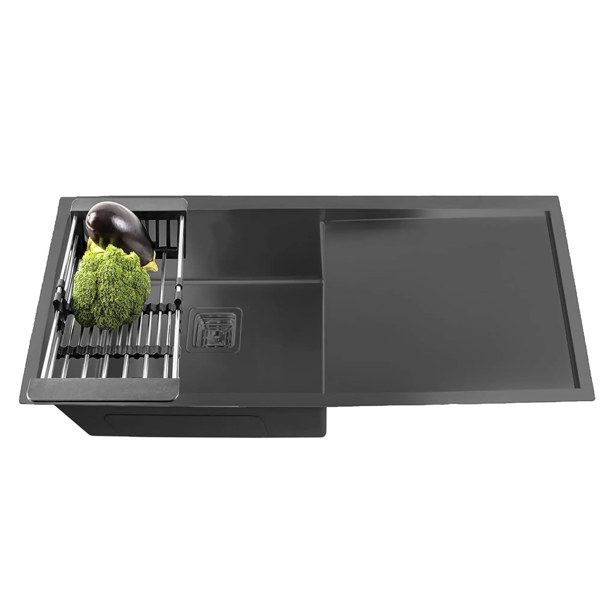 Fossa 37"x18"x10" Inch Single Bowl With Drain Board Premium Handmade Kitchen Sink Black Fossa Home