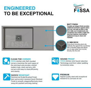 Fossa 37"x18"x10" Inch Single Bowl With Drain Board Premium Handmade Kitchen Sink Black Fossa Home