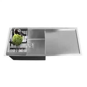 FOSSA 37"x18"x10" Inch Single Bowl With Drain Board Premium Handmade Kitchen Sink Silver Fossa Home