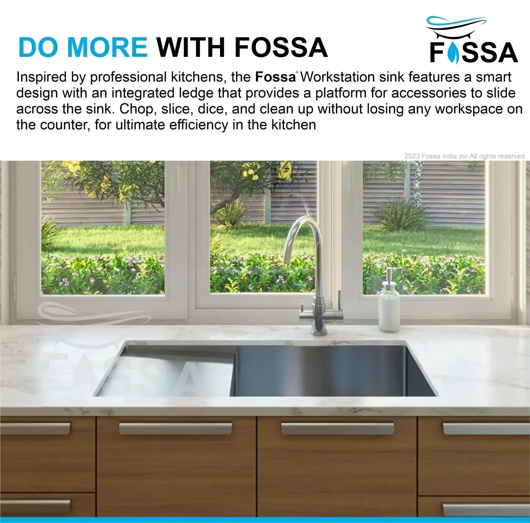 FOSSA 37"x18"x10" Inch Single Bowl With Drain Board Premium Handmade Kitchen Sink Silver Fossa Home