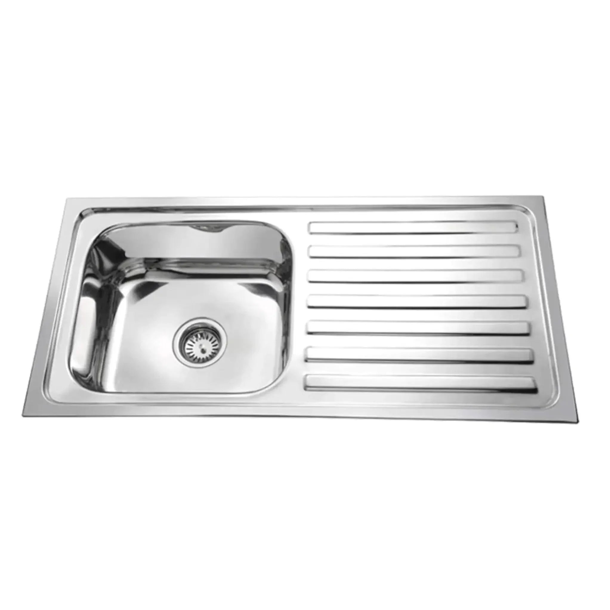 Fossa 37"x18"x10" inch Single Bowl With Drain Board Premium Stainless Steel Kitchen Sink With SS Coupling Glossy Finish Fossa Home