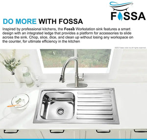 Fossa 37"x18"x10" inch Single Bowl With Drain Board Premium Stainless Steel Kitchen Sink With SS Coupling Glossy Finish Fossa Home