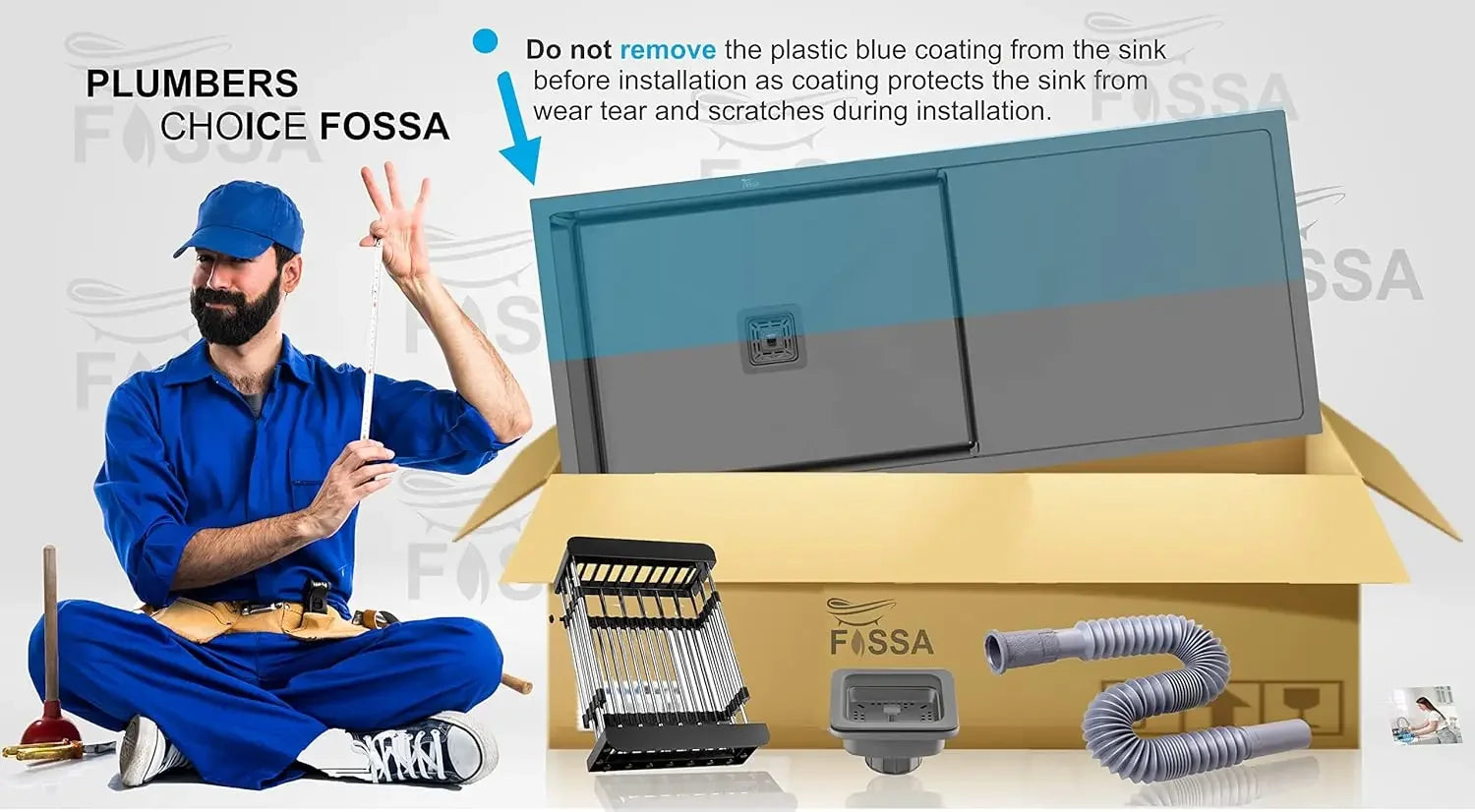 Fossa 37"x18"x10" Inch Single Bowl With Drain Board SS-304 Grade Handmade Kitchen Sink Black Fossa Home