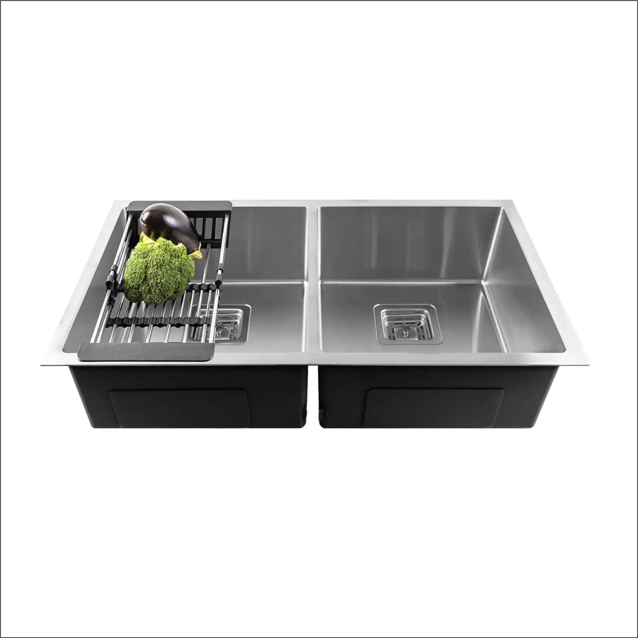 Fossa 40"x18"x10" Inch Double Bowl SS-304 Grade Stainless Steel Handmade Kitchen Sink Matte Finish Silver Fossa Home