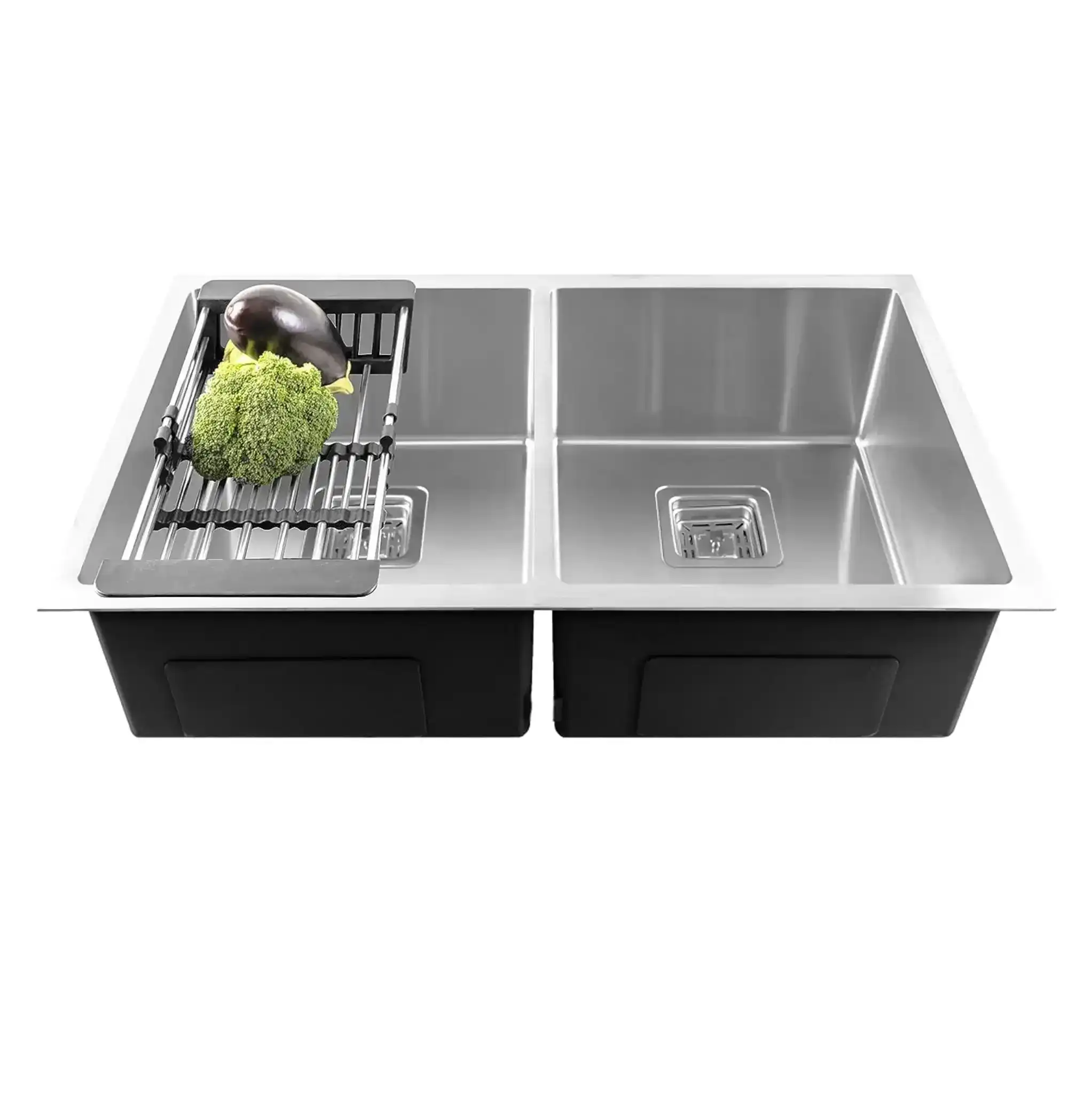 Fossa 42"x20"x10" Inch Double Bowl Premium Handmade Kitchen Sink Matte Finish Silver Fossa Home