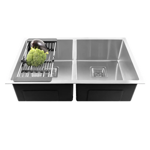 Fossa 42"x20"x10" Inch Double Bowl Premium Handmade Kitchen Sink Matte Finish Silver Fossa Home