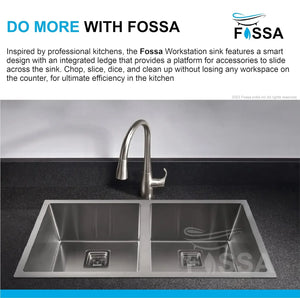 Fossa 42"x20"x10" Inch Double Bowl SS-304 Grade Handmade Kitchen Sink Matte Finish Silver Fossa Home