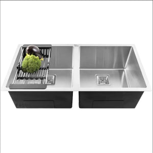 Fossa 42"x20"x10" Inch Double Bowl SS-304 Grade Handmade Kitchen Sink Matte Finish Silver Fossa Home