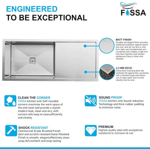 Fossa 42"x20"x10" Inch Single Bowl With Drain Board SS-304 Grade Stainless Steel Kitchen Sink Matte Finish Silver Fossa Home