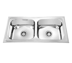 Fossa 45"x20"x10" inch Double Bowl 304 Grade Stainless Steel Kitchen Sink With SS Coupling Glossy Finish Fossa Home