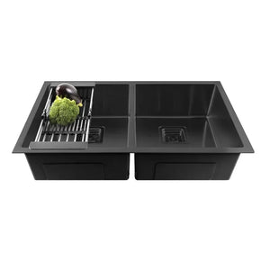 Fossa 45"x20"x10" Inch Double Bowl SS-304 Grade Handmade kitchen Sink Stainless Steel Black Fossa Home