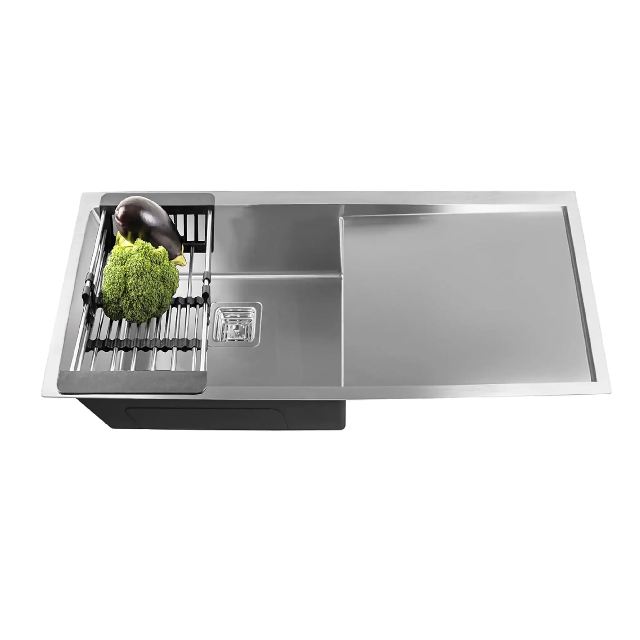 Fossa 45"x20"x10" Inch Single Bowl With Drain Board Premium Stainless Steel Handmade Kitchen Sink Matte Finish Silver Fossa Home