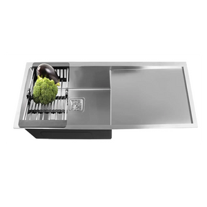 Fossa 45"x20"x10" Inch Single Bowl With Drain Board Premium Stainless Steel Handmade Kitchen Sink Matte Finish Silver Fossa Home