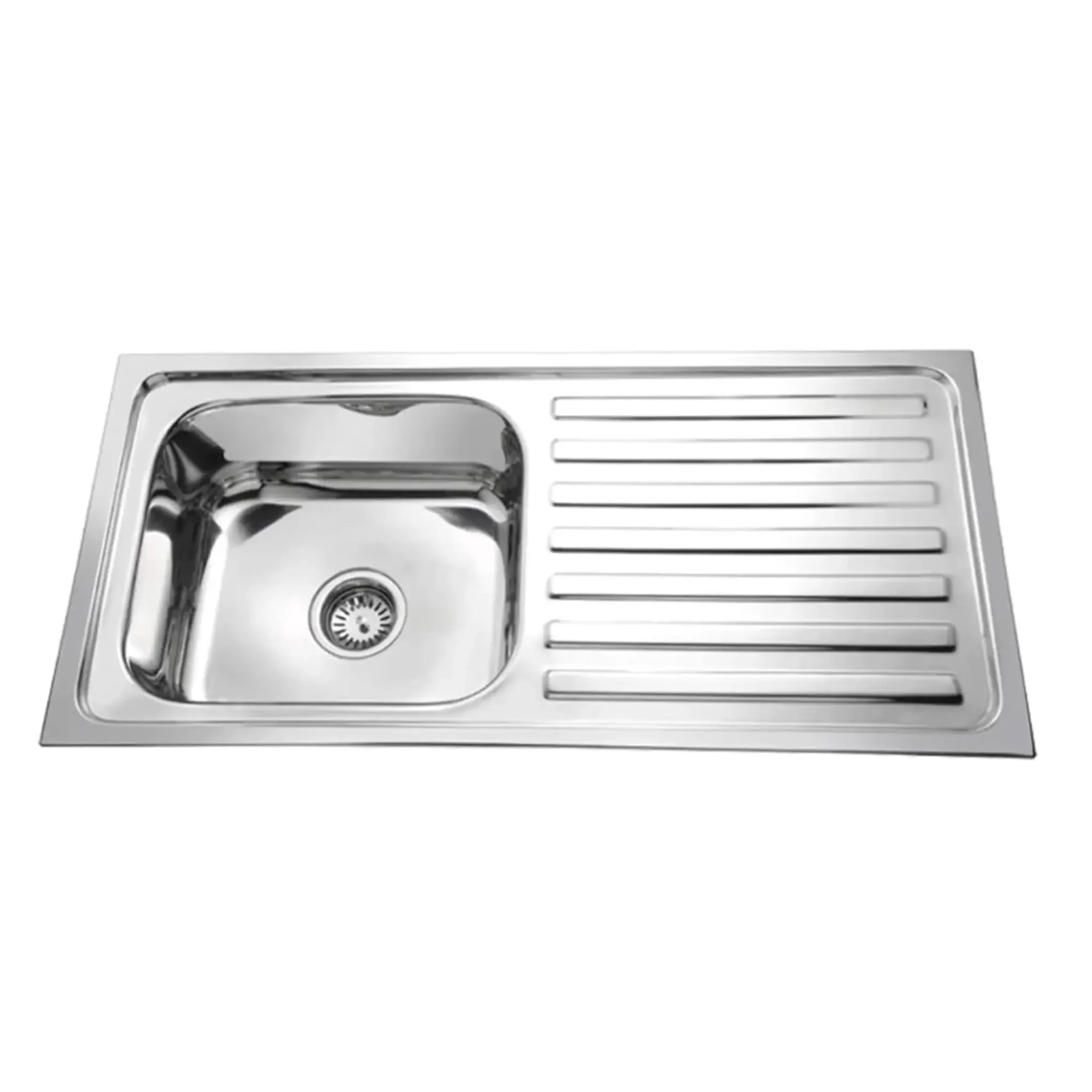 Fossa 45"x20"x10" inch Single Bowl With Drain Board 304 Grade Stainless Steel Kitchen Sink With SS Coupling Glossy Finish Fossa Home