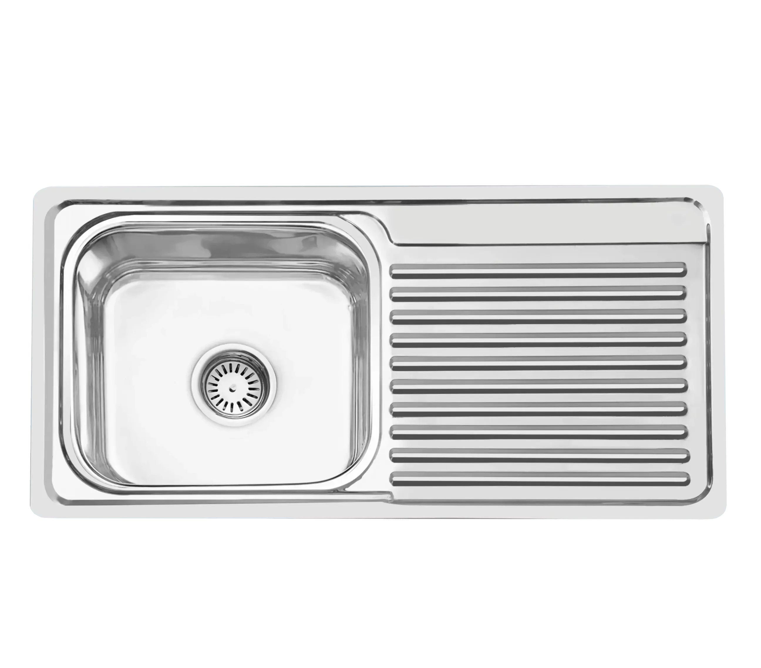 Fossa 45"x20"x10" inch Single Bowl With Drain Board 304 Grade Stainless Steel Kitchen Sink With SS Square Coupling Glossy Finish Fossa Home