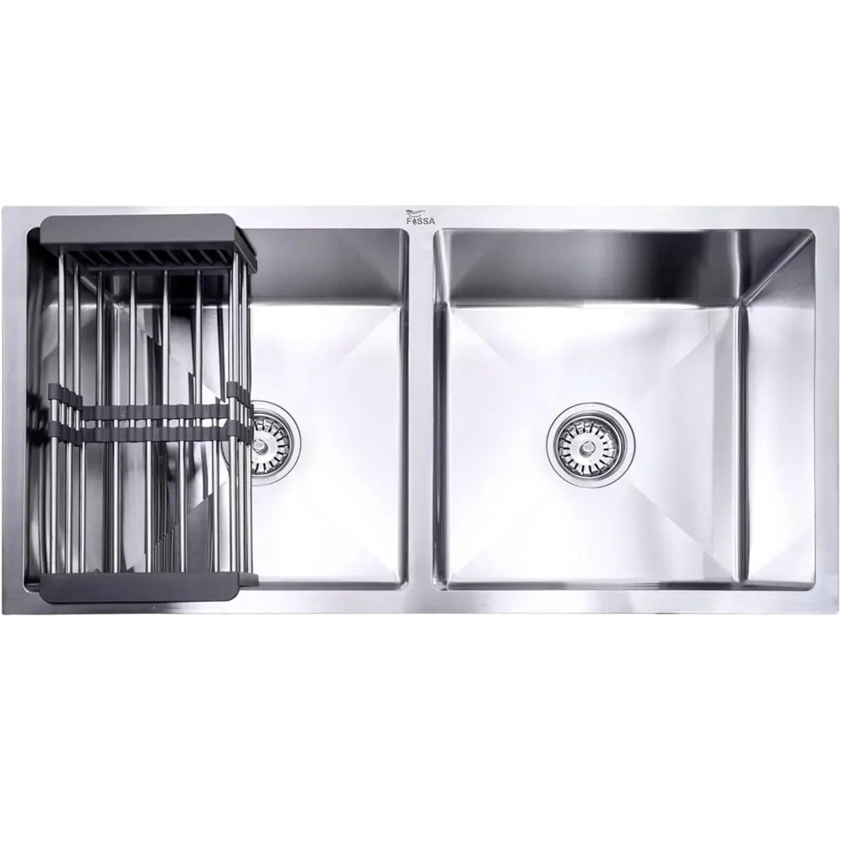 Fossa Premium Stainless Steel Handmade 37"x18"x10" Double Bowl Round Coupling Kitchen Sink Matte Finish Included Strainer-Basket,Sink Coupling,Waste Pipe Fossa Home