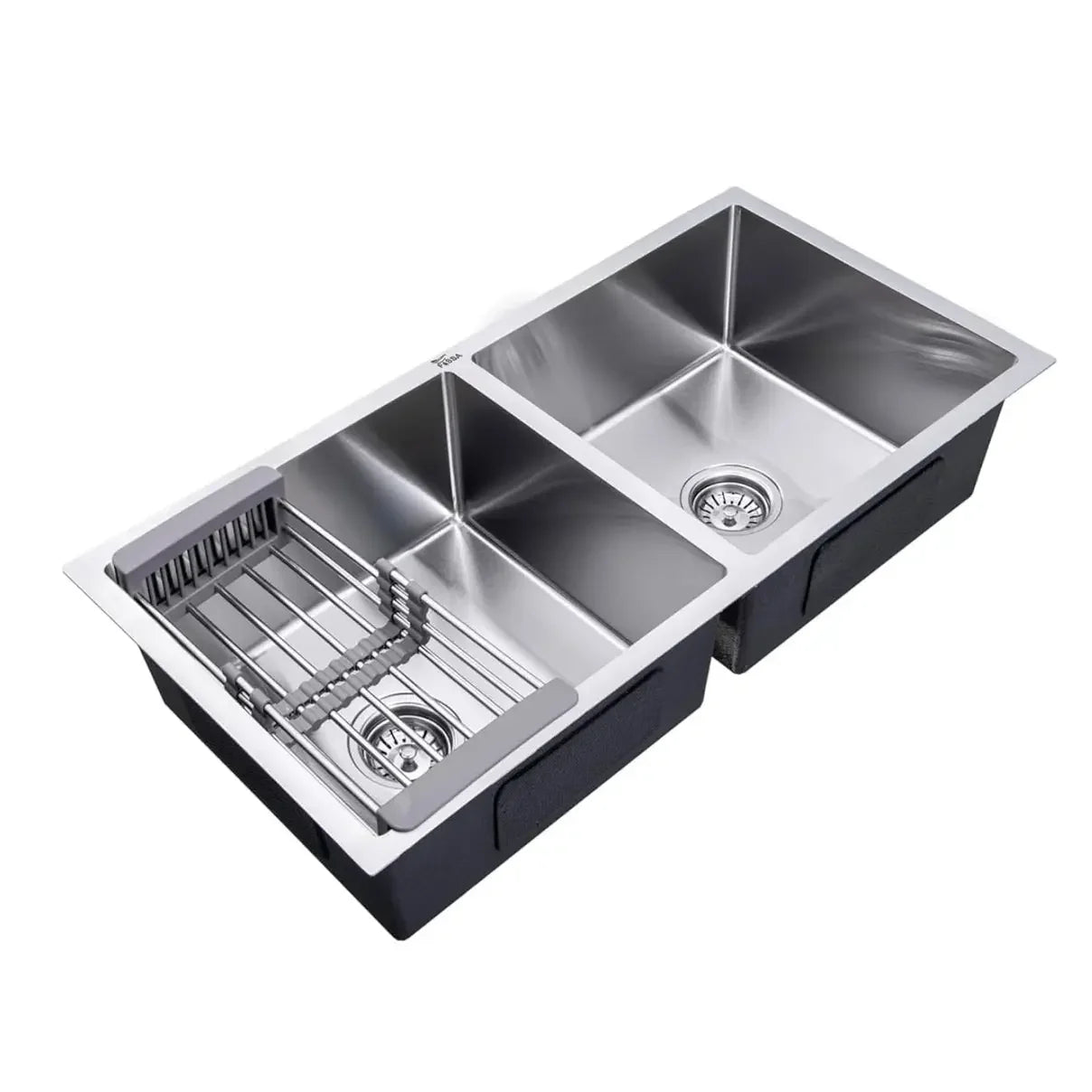 Fossa Premium Stainless Steel Handmade 37"x18"x10" Double Bowl Round Coupling Kitchen Sink Matte Finish Included Strainer-Basket,Sink Coupling,Waste Pipe Fossa Home