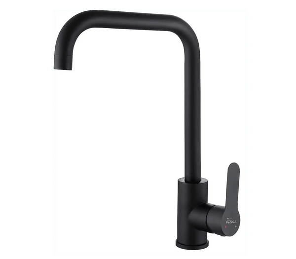 Single-Flow L Bend 360° Hot & Cold Brass Stainless Steel Kitchen Mixer Faucet Black - Fossa Home 