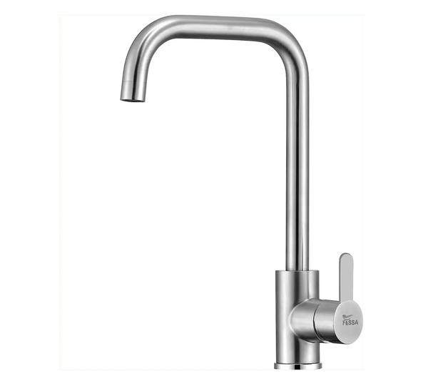 Single-Flow L Bend 360° Hot & Cold Brass Stainless Steel Kitchen Mixer Faucet Silver - Fossa Home 