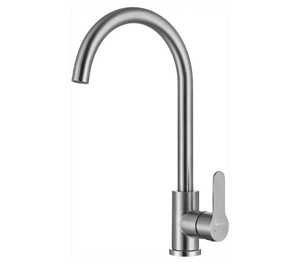 Single-Flow J Bend 360° Hot & Cold Brass Stainless Steel Kitchen Mixer Faucet Silver - Fossa Home 
