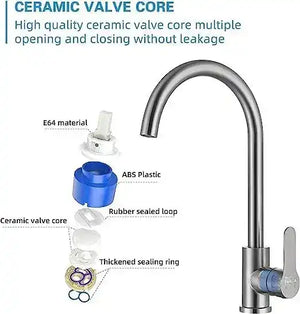 Fossa High Pressure Kitchen Faucet 360° Swivel, Stainless Steel Kitchen Faucet, Kitchen Mixer Tap with High Spout-257mm (Silver) Fossa Home