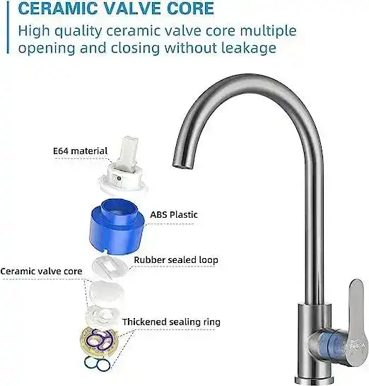 Fossa High Pressure Kitchen Faucet 360° Swivel, Stainless Steel Kitchen Faucet, Kitchen Mixer Tap with High Spout-257mm (Silver) Fossa Home