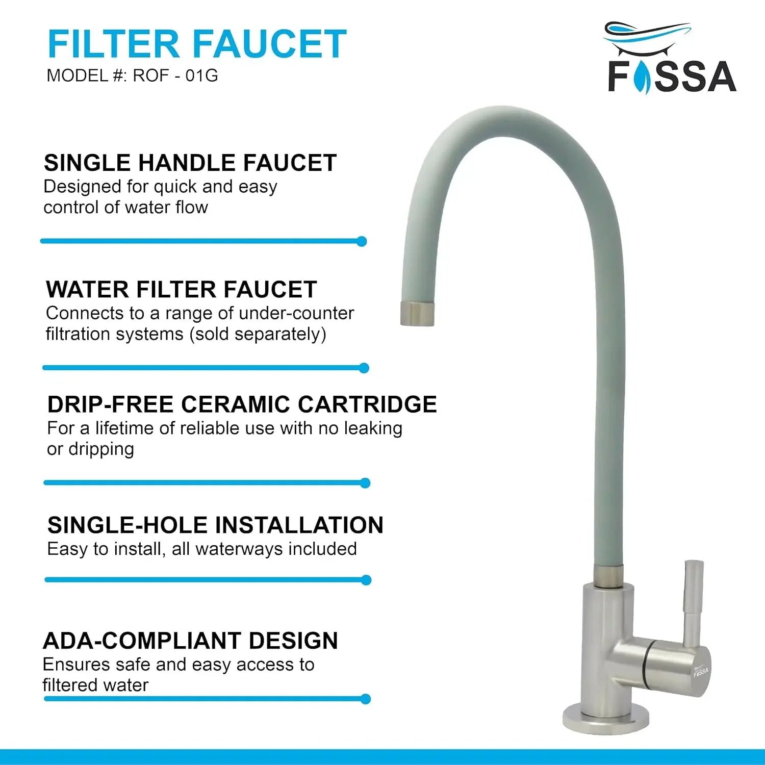 Fossa Stainless Steel RO Tap with Flexible Swivel Spout for Kitchen/Sink/Wash Basin - Matte Finish, Water Filter Faucet, 100% Lead-Free Drinking Water Faucet Stainless Steel Body (Grey) Fossa Home