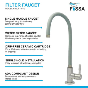 Fossa Stainless Steel RO Tap with Flexible Swivel Spout for Kitchen/Sink/Wash Basin - Matte Finish, Water Filter Faucet, 100% Lead-Free Drinking Water Faucet Stainless Steel Body (Grey) Fossa Home