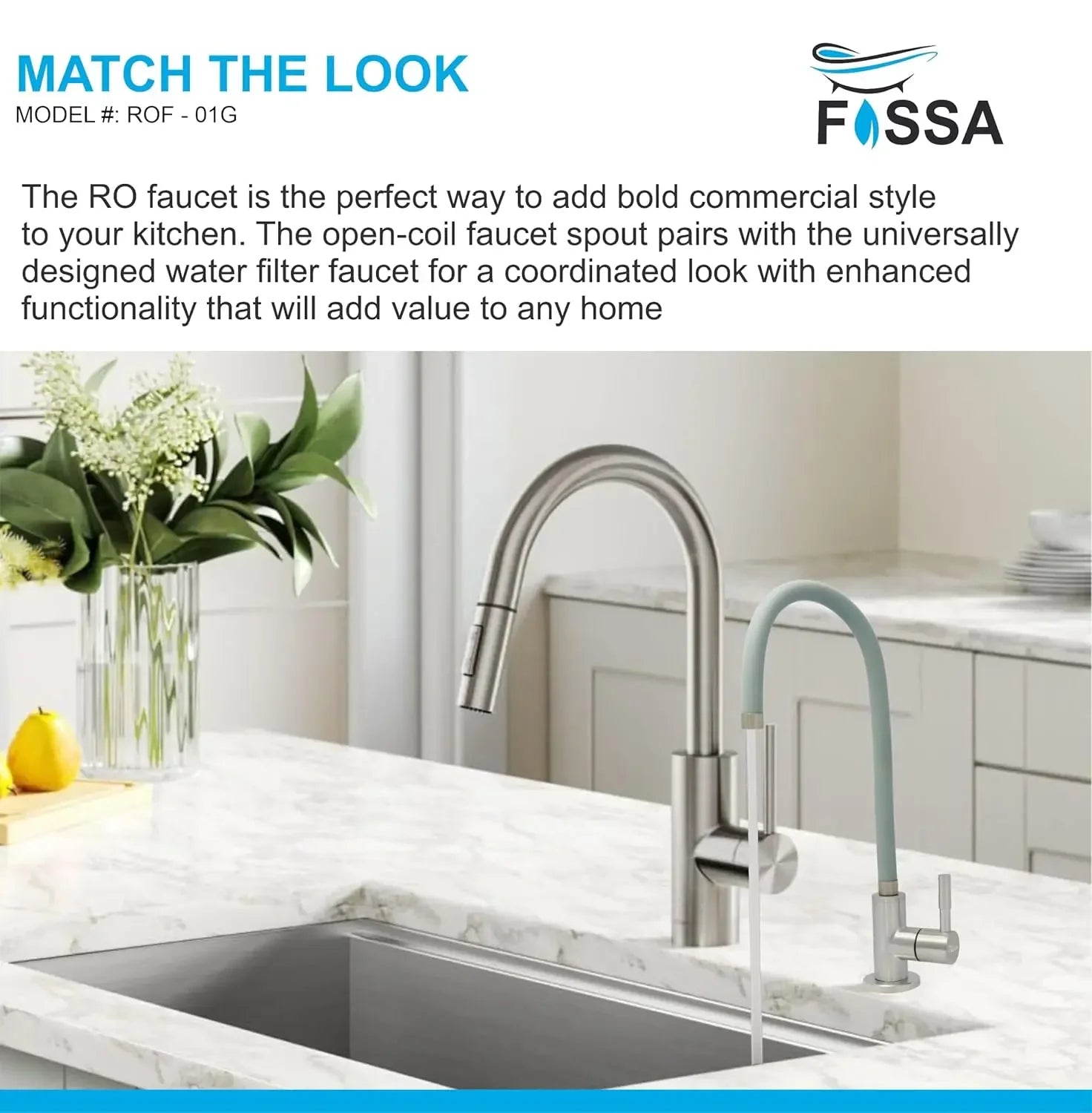 Fossa Stainless Steel RO Tap with Flexible Swivel Spout for Kitchen/Sink/Wash Basin - Matte Finish, Water Filter Faucet, 100% Lead-Free Drinking Water Faucet Stainless Steel Body (Grey) Fossa Home