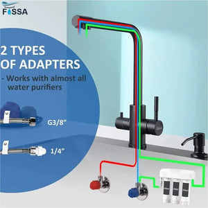 Fossa 3-Way Kitchen Tap, 360° Swivel, Kitchen Mixer Tap for, 3-in-1 High Pressure Tap, Drinking Tap with Hot & Cold Water Fossa Home