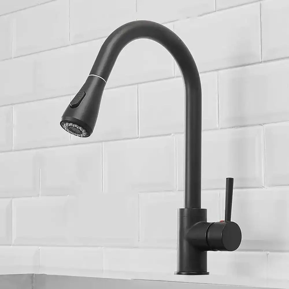 Fossa Kitchen Sink Mixer Tap with Pull Down Sprayer, Single Handle High Pull Out Kitchen Taps, Single Level Stainless Steel Black ( Light Weight ) Fossa Home