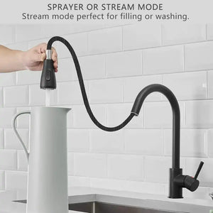 Fossa Kitchen Sink Mixer Tap with Pull Down Sprayer, Single Handle High Pull Out Kitchen Taps, Single Level Stainless Steel Black ( Light Weight ) Fossa Home