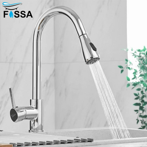 Fossa Kitchen Sink Mixer Tap with Pull Down Sprayer, Single Handle High Pull Out Kitchen Taps, Single Level Stainless Steel Chrome ( Light Weight ) Fossa Home