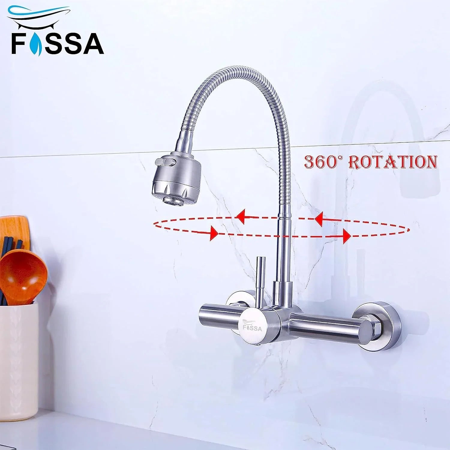 Fossa Kitchen Sink Wall Mount with Sprayer Stainless Steel Mixer Tap Faucet Fossa Home