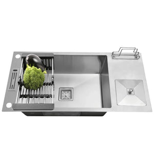 Fossa 37"x18"x10" Inch Single Bowl With Dustbin Stainless Steel Handmade Kitchen Sink Matte Finish - Fossa Home 