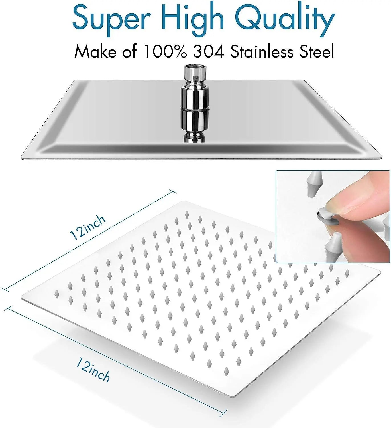 Fossa Rain Overhead Shower Square 304 Stainless Steel Rain Showers Overhead Wall Mounted, With Arm Fossa Home