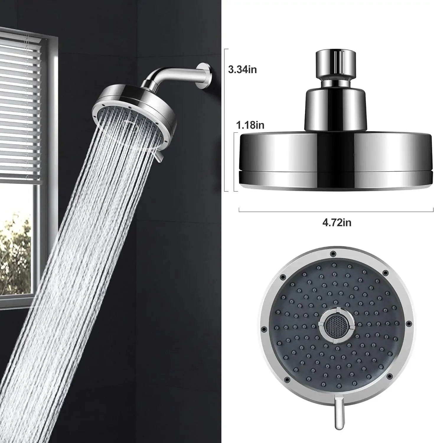 Fossa 5"x 5" Wondra 3-Spray Multifunction Overhead Shower Without Arm Wall-Mount Chrome Finish Fossa Home