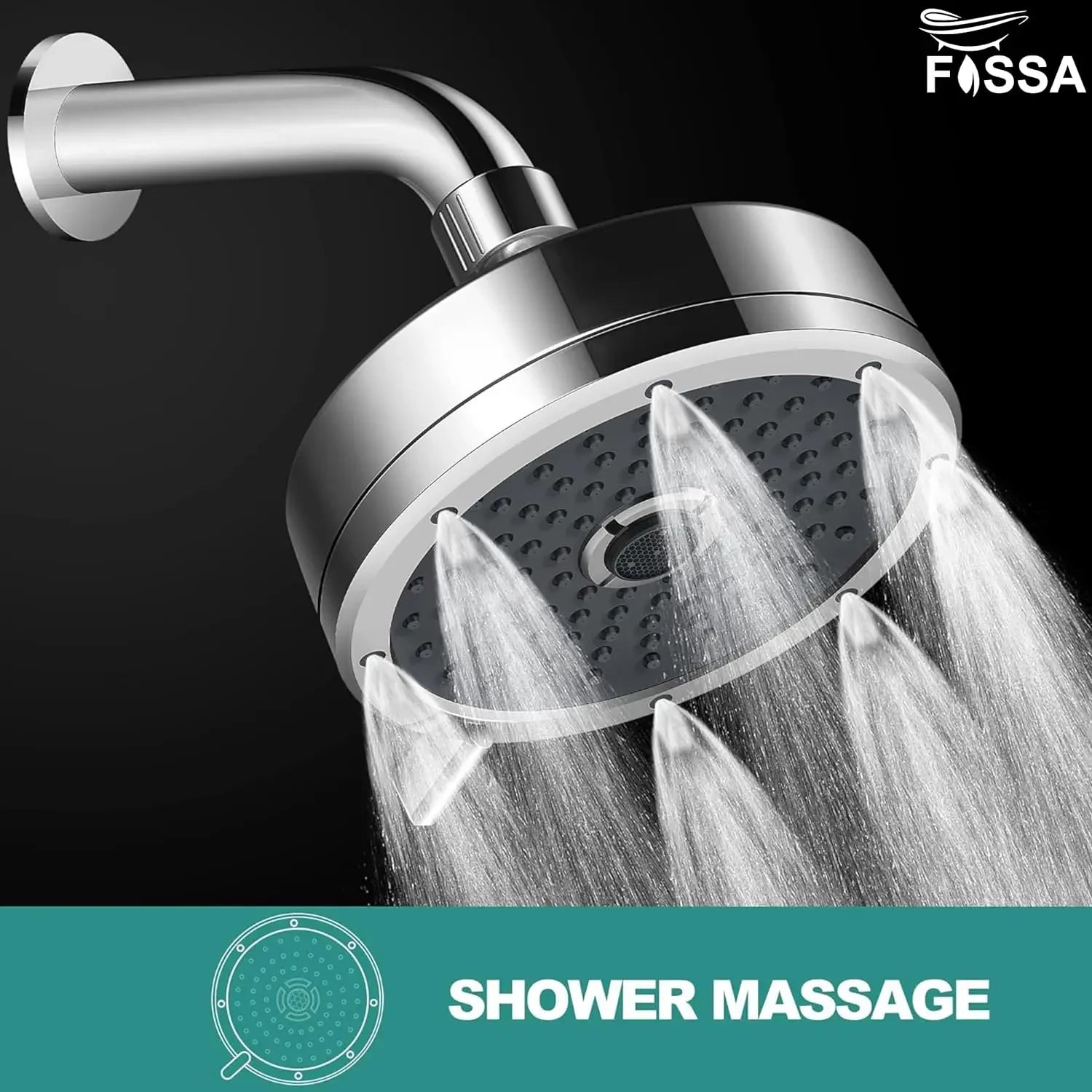Fossa 5"x 5" Wondra 3-Spray Multifunction Overhead Shower Without Arm Wall-Mount Chrome Finish Fossa Home