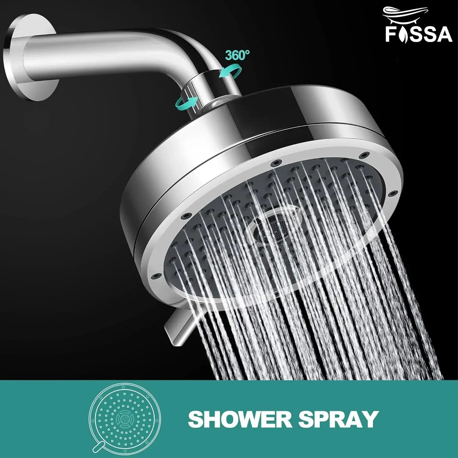 Fossa 5"x 5" Wondra 3-Spray Multifunction Overhead Shower Without Arm Wall-Mount Chrome Finish Fossa Home
