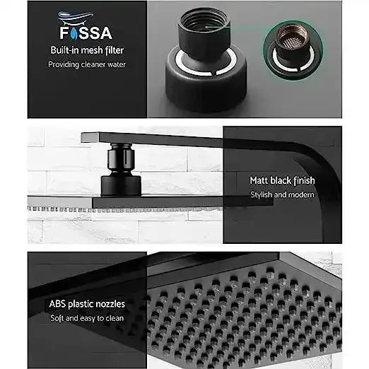8 Inch Rain Square Overhead Shower Black With Arm (18 Inch) - Fossa Home 