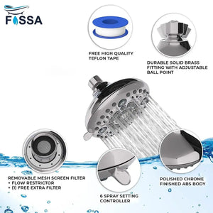 Fossa Fixed Shower Head | High Pressure Showerhead 6 Spray Settings 5 inch Adjustable Shower Head Saturating Massage bubbling saturating & Massage saturating & bubbling Water Saving Spray Fossa Home