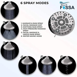 Fossa Fixed Shower Head | High Pressure Showerhead 6 Spray Settings 5 inch Adjustable Shower Head Saturating Massage bubbling saturating & Massage saturating & bubbling Water Saving Spray Fossa Home