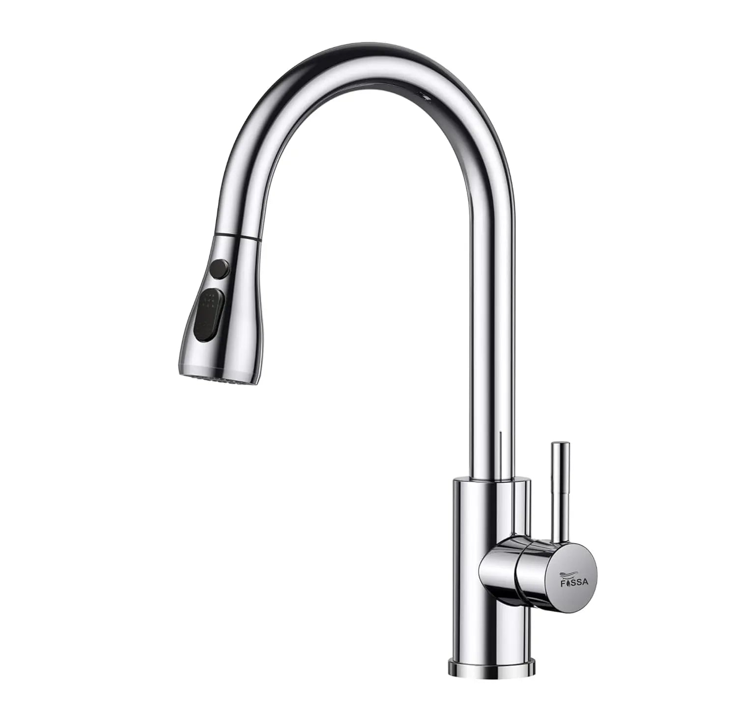 Fossa Heavy SUS 304 Stainless Steel Silver Single Lever Sink Hot & Cold Water Mixer Pull Down Tap Kitchen Sink Faucet with Pull Out Sprayer for Chrome Finish (Heavy) Fossa Home