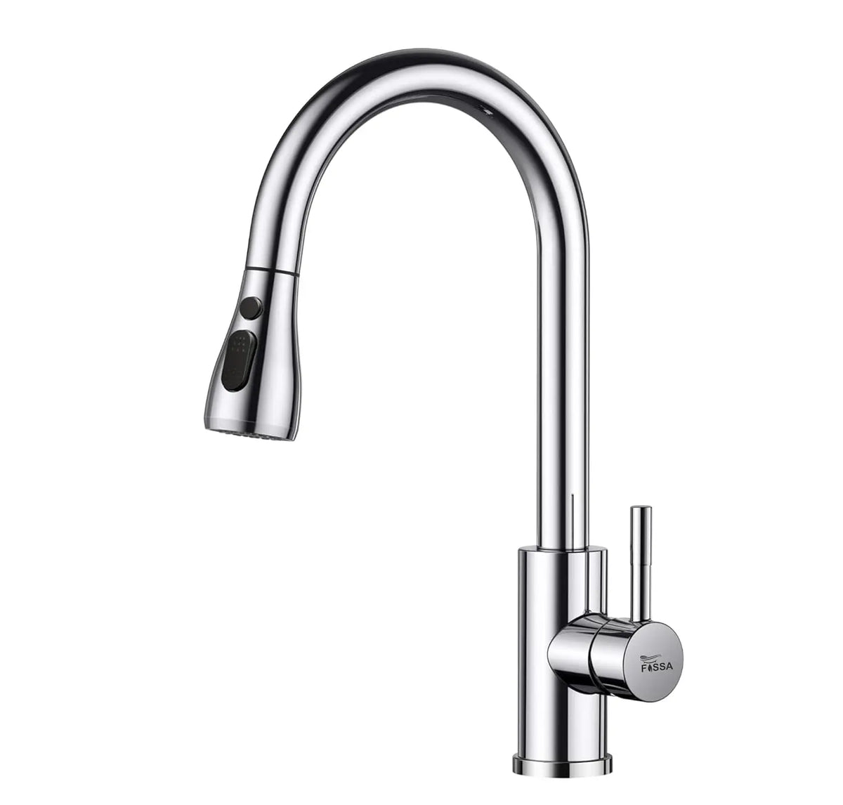 Fossa Heavy SUS 304 Stainless Steel Silver Single Lever Sink Hot & Cold Water Mixer Pull Down Tap Kitchen Sink Faucet with Pull Out Sprayer for Chrome Finish (Heavy) Fossa Home