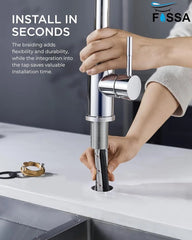 Fossa Heavy SUS 304 Stainless Steel Silver Single Lever Sink Hot & Cold Water Mixer Pull Down Tap Kitchen Sink Faucet with Pull Out Sprayer for Chrome Finish (Heavy) Fossa Home