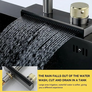 Rainfall Kitchen Sink Faucet Pull Out Four Water Outlet Modes Cold and Hot Can Rotate TAP Fossa Home