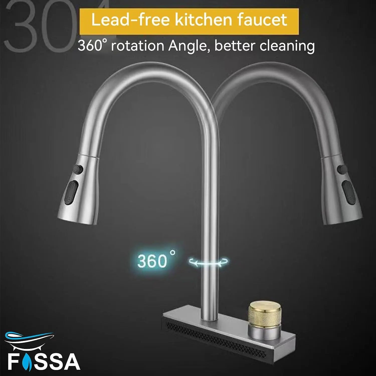 Rainfall Kitchen Sink Faucet Pull Out Four Water Outlet Modes Cold and Hot Can Rotate TAP Fossa Home